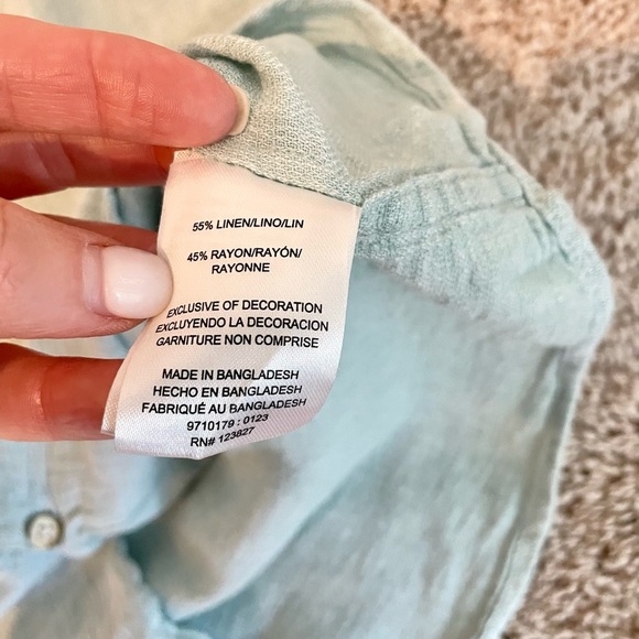 Bruno Positano Camp Shirt Men L Washable Linen Rayon Button Short SLV Sea Blue - Picture 11 of 13